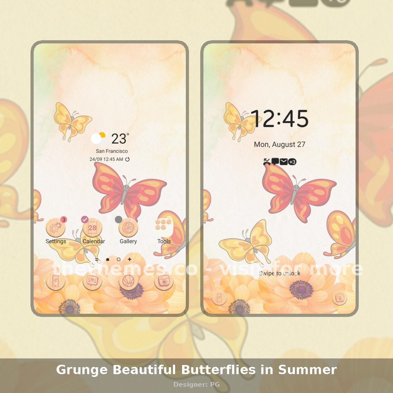 Grunge Beautiful Butterflies in Summer